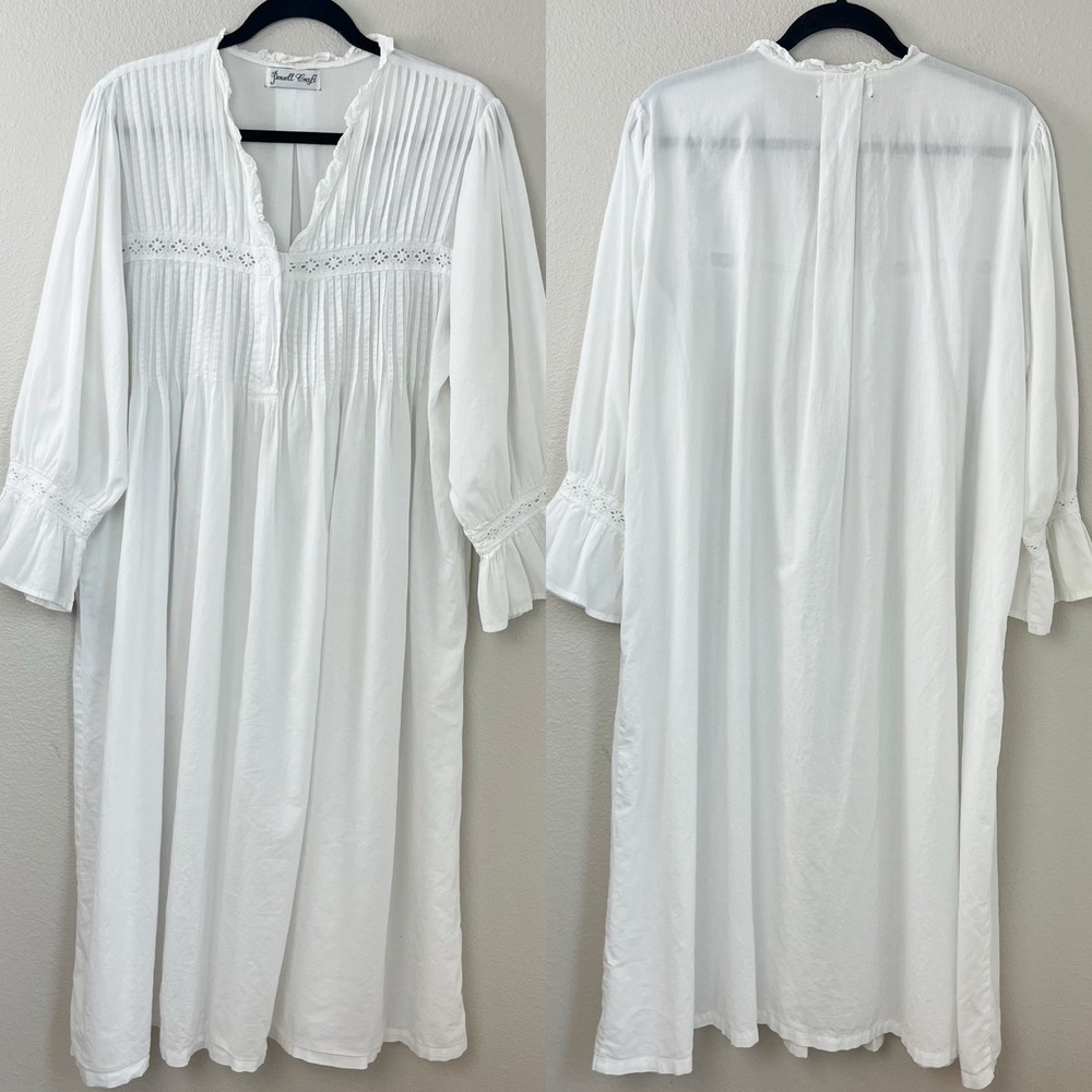 Vintage White Cotton Lace Nightgown Boho Romantic Free Size by Powell Craft - Picture 2 of 12